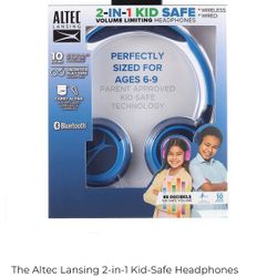 New In Box - Sealed- Altec 2 In 1 Kids Safe Headphones - Blue - MSRP $14.99