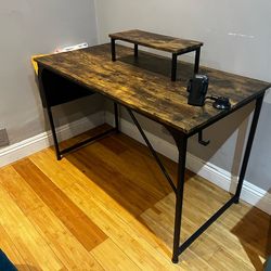 Wood computer desk w/ monitor stand