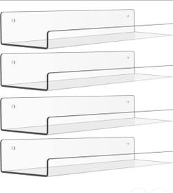 4‑Pack 15‑Inch Acrylic Floating Wall‑Mounted Shelves, Storage Display for Bedroom, Bathroom, Kitchen, Living Room & Office