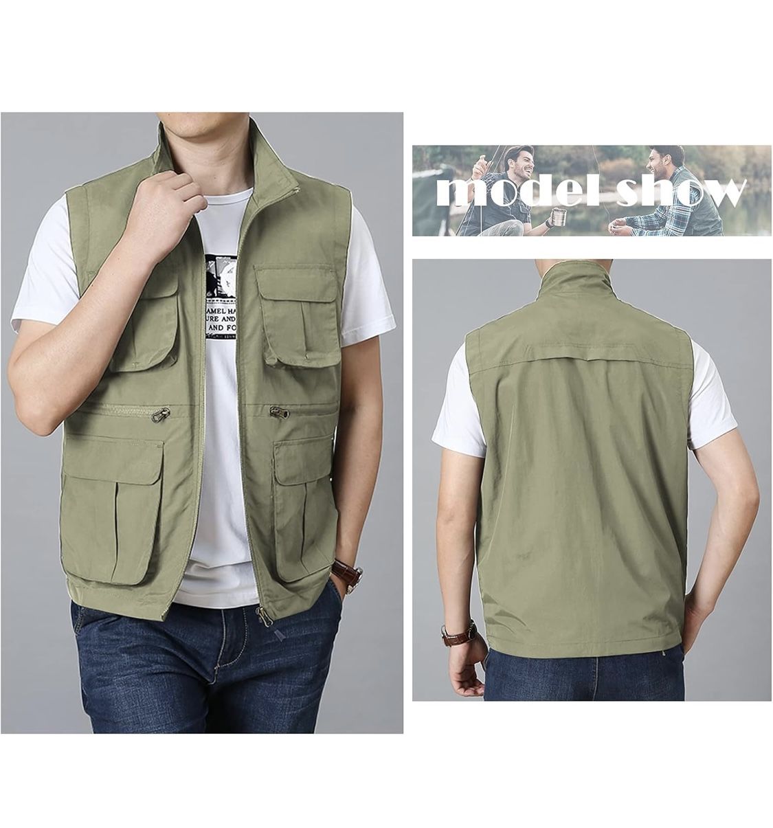 Men's Outdoor Workout Vest Lightweight Travel Photo Vest Sleeveless Jacket