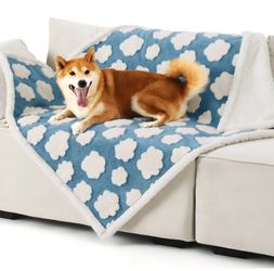 Lesure Waterproof Calming Double-Sided Jacquard Shag & Soft Sherpa Fleece Furniture Protector Dog & Cat Blanket, 40 x 50 Blue, Large