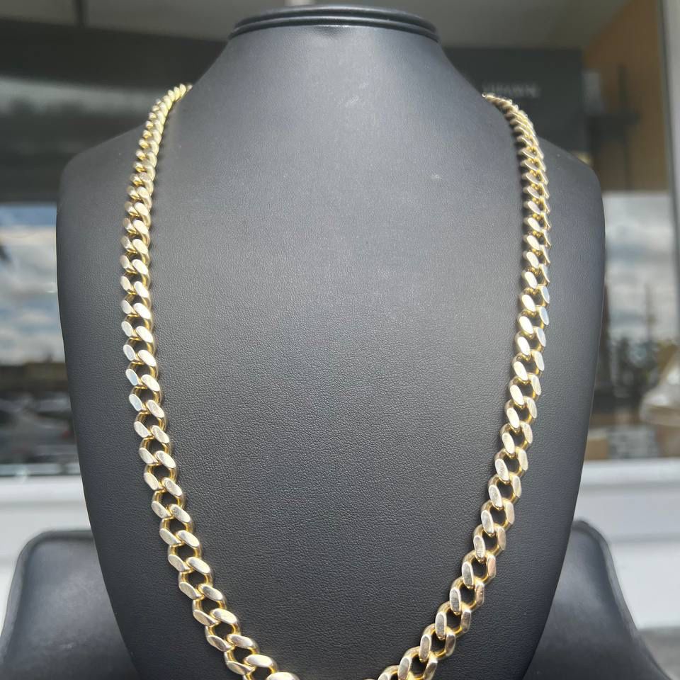 14k solid yellow gold 28 inches 9mm curb Cuban chain necklace handmade 140 grams