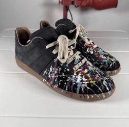 Maison Margiela GATS Paint Splatter Black Calf Leather Sneaker EU 43