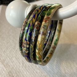 Vintage Cloisonné Enamel Bangle Bracelets - Set Of 5