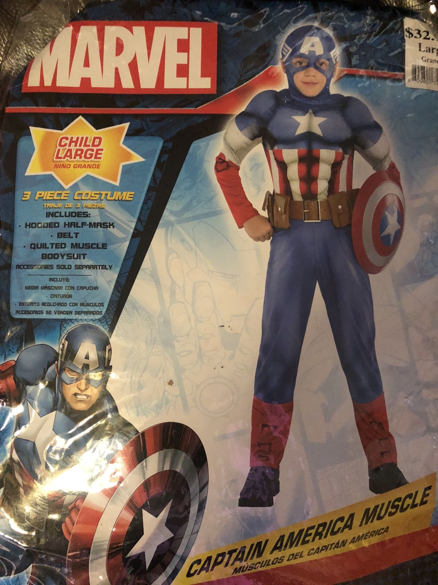 Marvel Captain America Deluxe Avengers  muscle costume boys size Large new