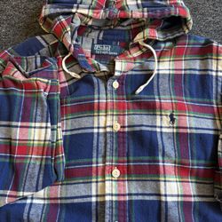 Vintage Polo Ralph Lauren Hooded Shirt Mens Plaid Flannel Button Up