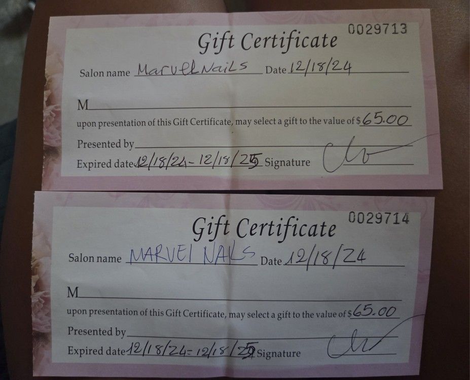 Nail Gift Certificates