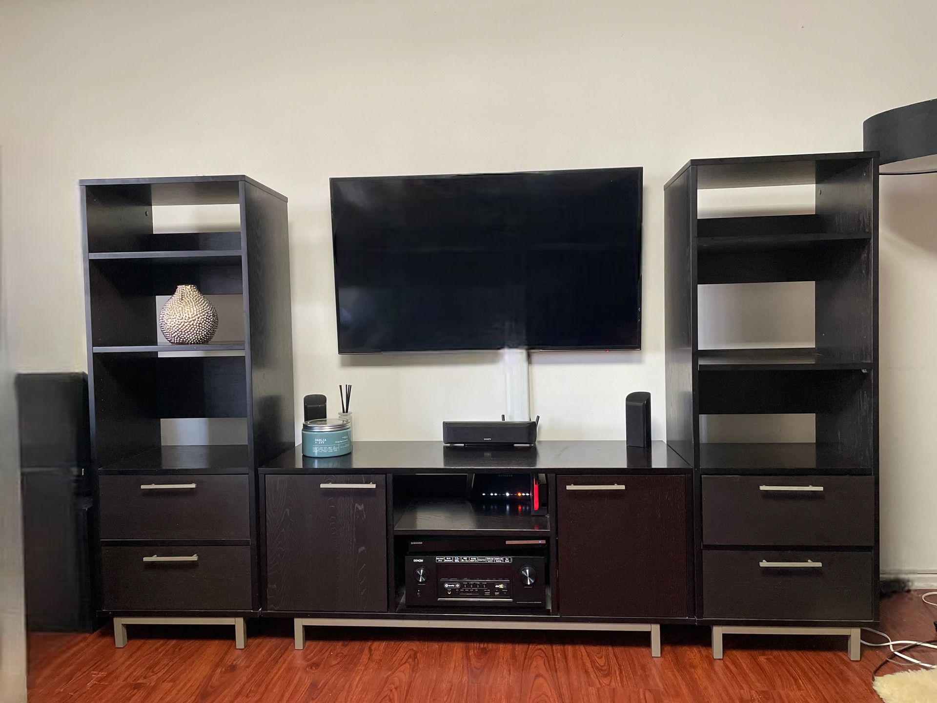 Crate And Barrel Media Console With Matching Storage Cabinets- Entertainment Center- Tv Stand- Shelves