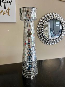 Tall Mirrored Candle Holder 15”