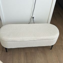 White Bouclé Ottoman With Storage 