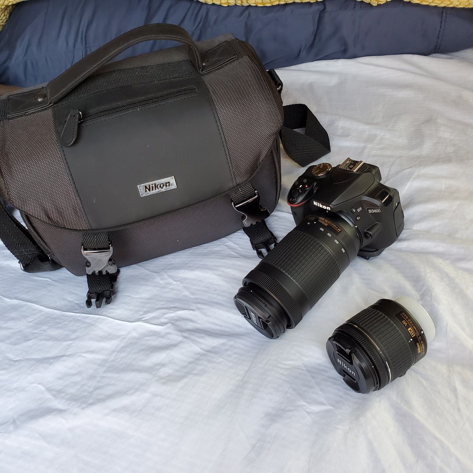 Nikon D3400 camera, additional lense, case, charger