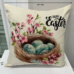 “Happy Easter” Throw Pillow with Removable Case