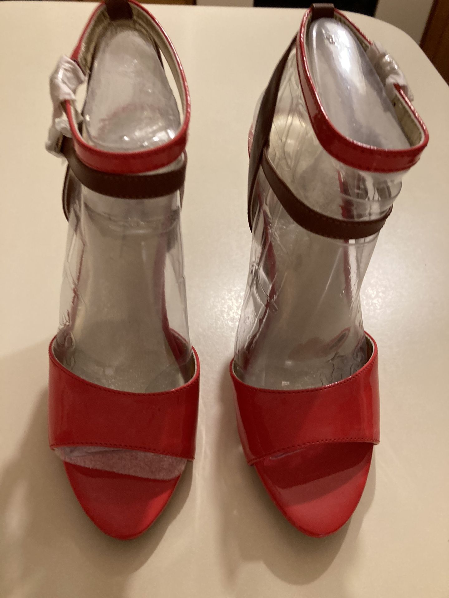Red And Tan Strap Stylish High Heels