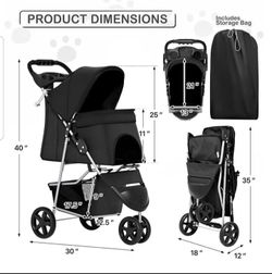 Pet Stroller for Small/Medium Dogs and Cats up to 33 lbs, Black