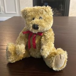 The Boyd’s Collection Tan Jointed Teddy Bear w Red Bow Excellent Condition 10” 