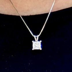 1ct Princess Pendant necklace Solid 14k White Gold W/ 18” box Chain
