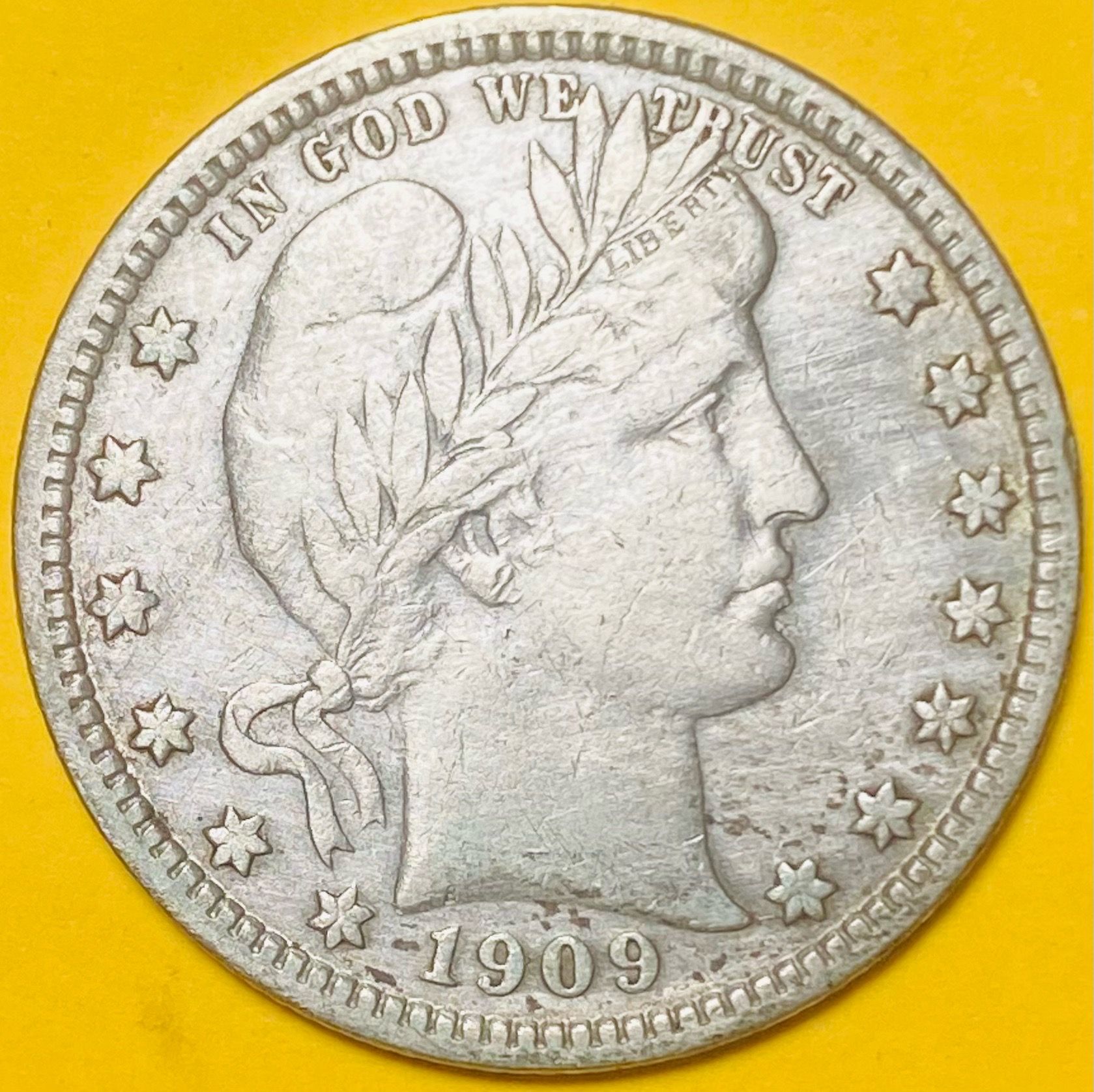 1909-D U.S. BARBER SILVER QUARTER 25c COIN (XF-Extra Fine)