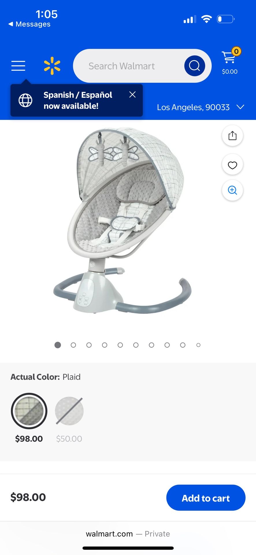 Monbebe Tranquility Bluetooth Enabled Indoor Baby Swing, Plaid