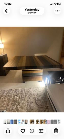 Unique, square kitchen/dining room table.