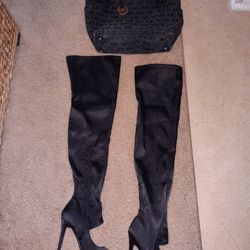 Boots Size 7 And  Micheal Kors Purse Both Black