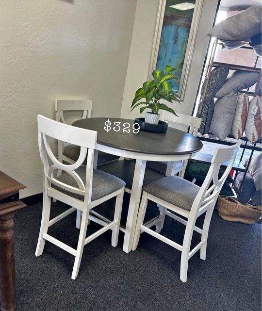 White & Gray 5-Pc Counter Height Dining Set Brand New ‼️