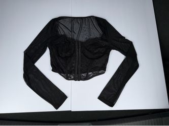 Black Mesh Corset Top with Sleeves