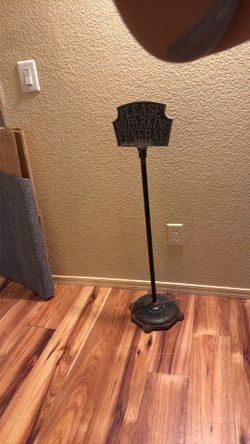 Vintage Antique Cast Iron “Please No Parking Funeral” Sign on Stand