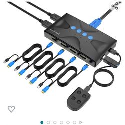 KVM Switch 4 Port, MT-VIKI HDMI KVM Switch
for 4 Computers Share One HD 4K Monitor
and 3 USB Devices Keyboard Mouse Printer,
Including 4 KVM Cables an