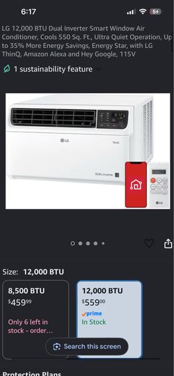 LG 12,000 BTU Dual Inverter Smart Window Air Conditioner