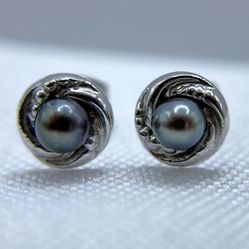 14K White Gold & Tahitian Pearl Stud Earrings