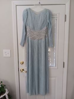 Light Blue Pleated Long Sleeve Formal Gown