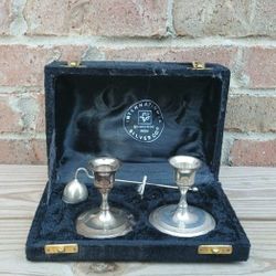 Vintage International Silver Silverplated Candlestick Holders/Snuffer & Case