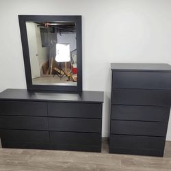 BLACK DRESSER WHIT MIRROR AND CHEST - CÓMODA CON ESPEJO Y GAVETERO COLOR NEGRO 