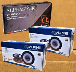 Alphasonik V1000.4 4 Channel Speaker System Amplifier Alpine Car Speakers 2 Sets 6 1/2" 2-Way Coaxial Speaker System 480 Watts Package 🚨 No Credit Ne