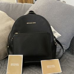 Brand New Black Leather Adina Medium Michael Kors Backpack 