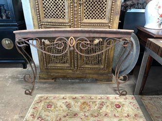 Vintage Marble Top Wrought Iron Console Table