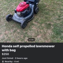 Honda self propelled lawnmower with bagger