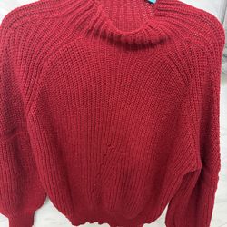 High Neck Long Sleeve Red Sweater