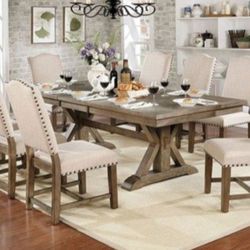 Brand New Rustic Oak 9pc Dining Table Set 