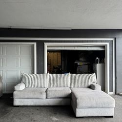 Super Fluffy Gray/White  Sectional Couch Sofa