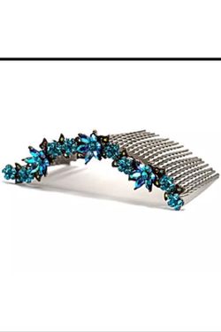 Swarovski Crystal Hair Jewelry Comb Tiara Luxury Bridal Flower Teal Blue.