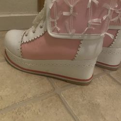 Lolita Cosplay Boots, Pink And White, Size 7/38