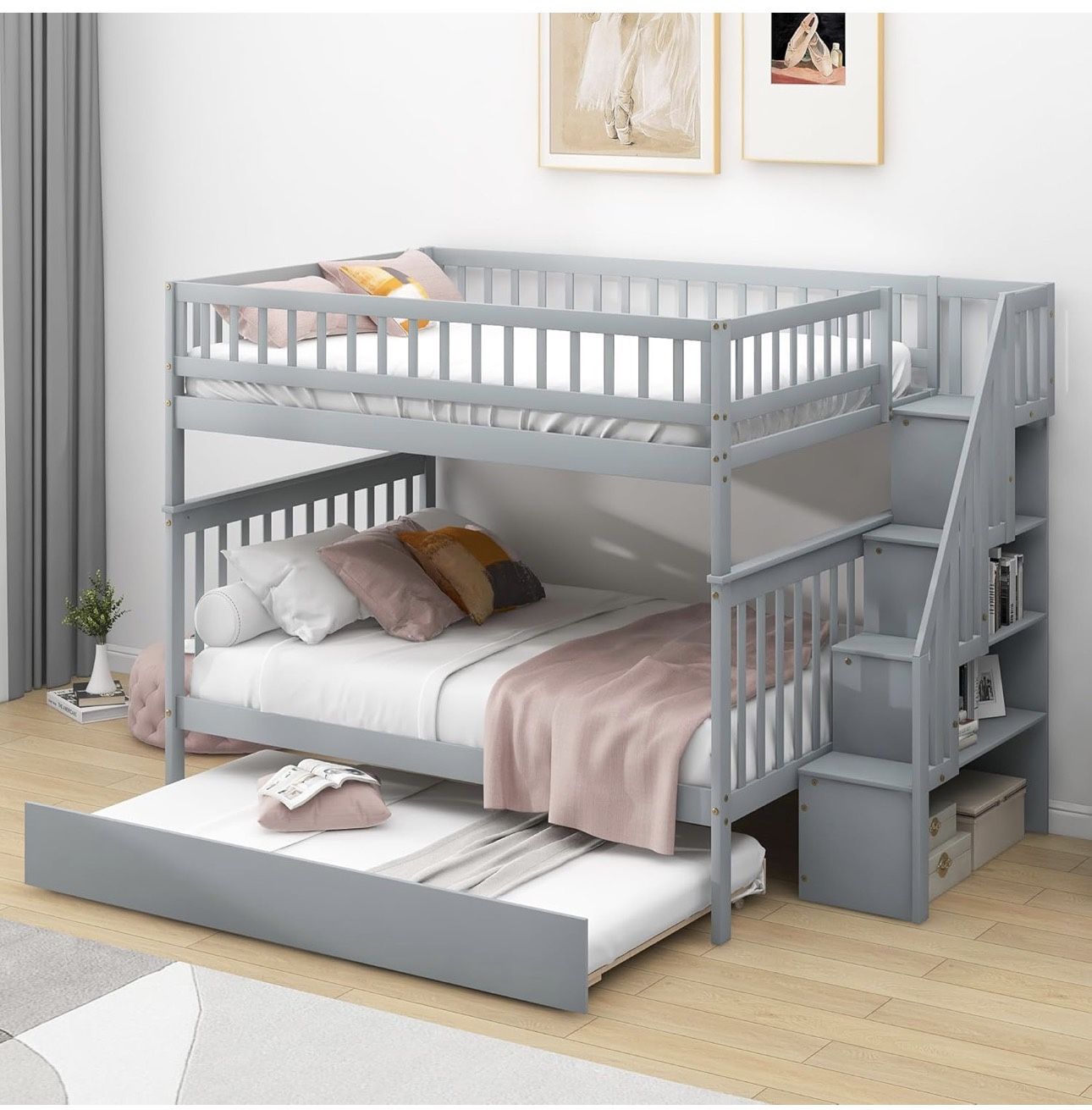Full Over Full Bunk Beds With Trundle Bed And Storage