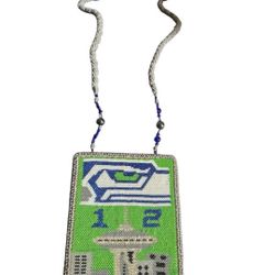 Handmade Seattle Seahawks Beaded Medallion Necklace – 12th Man, Space Needle 19"
