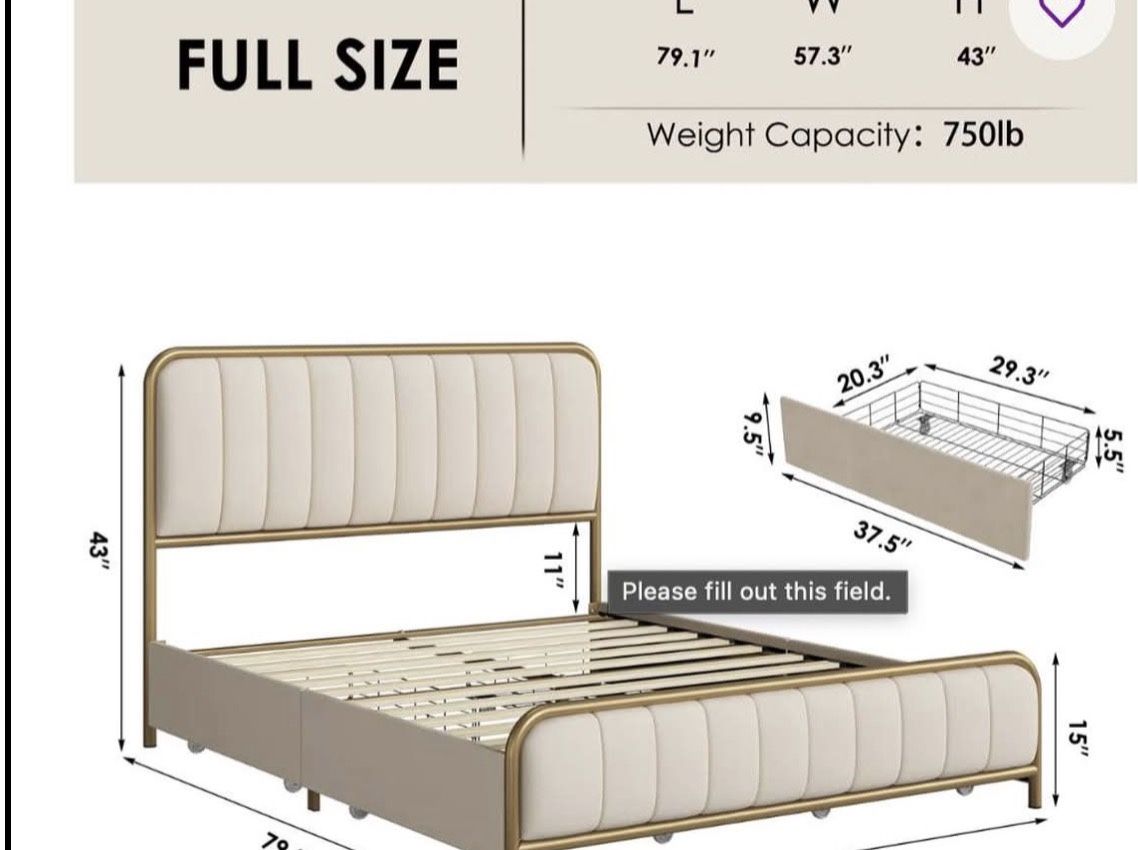 Lysette Velvet Upholstered Full Size Bed Frame