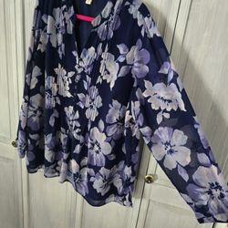 Blue Floral Blouse - Woman's 2X - Coldwater Creek