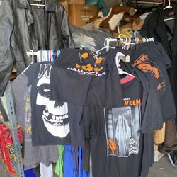 Awesome bulk lot of T-shirts Sweaters and Leather Jackets 90+  