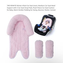 Brand new Winter Infant Car Seat Insert, Newborn Car Seat Head Support with 2 Car Seat Strap Pads, Plush Fleece Car Seat Cushion for Baby, Warm Stroll