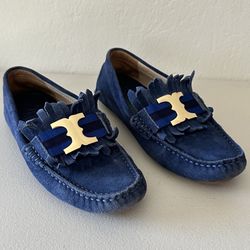 Tory Burch Size 6 Navy Suede Gemini Link Driver Loafers