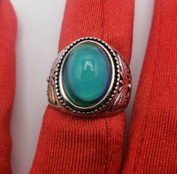 Men and Woman Mood Ring Temperature Change Color Sensitive Glazed Fashon Ring Silver Size 10 Thumbnail